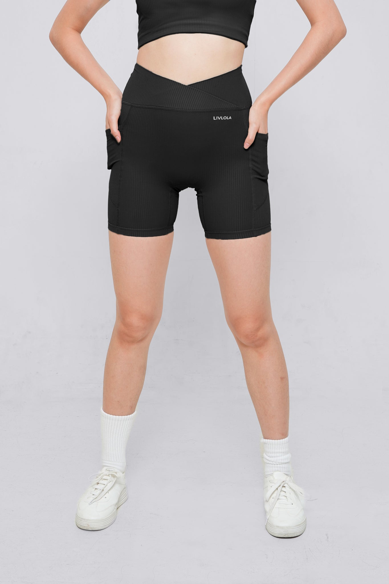 Peached Ribbed Crossover Biker Shorts