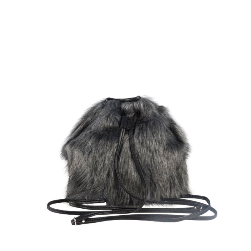 black furry mini backpack Leah Mini Faux Fur Backpack in grey